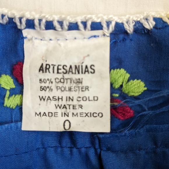 Handmade in Mexico embroidered child's blue dress, Size 0 - Picture 5 of 6